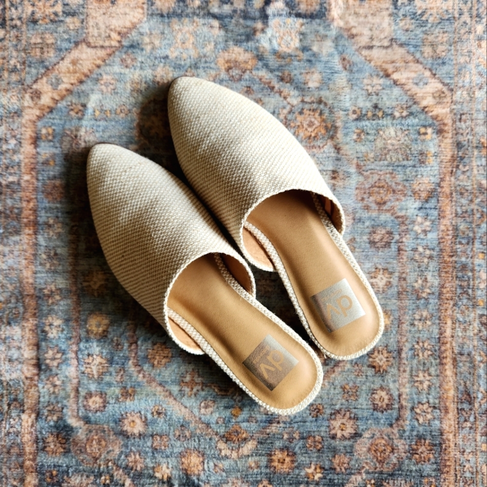 SOLD- Ivory Natural Slip-on Mules, Flat
